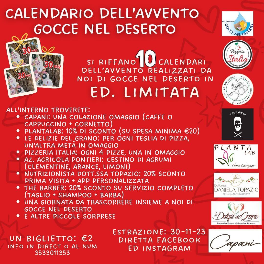 Presentazione Progetto “Calendario dell’Avvento made by Gocce nel Deserto and Friends” in collaborazione con le attività del territorio e i soci di Gocce nel Deserto - gocce nel deserto